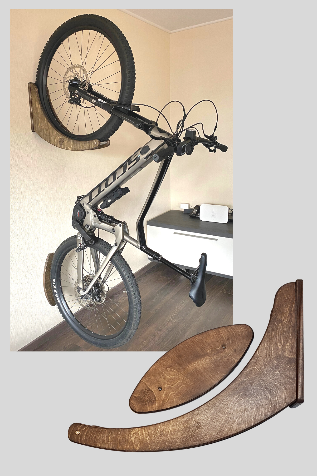 Fahrrad Wandhalterung aus Holz für Rennrad oder Mountainbike
